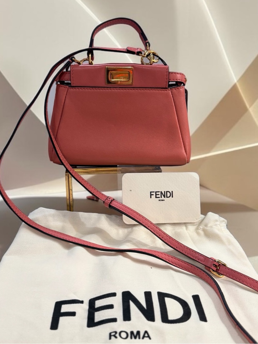Authentic Fendi Micro Peekaboo Rosa Scuro Nappa Leather COA Dust Bag Card - Picture 1 of 17